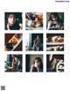 A series of photos of a woman eating food and drinking wine.